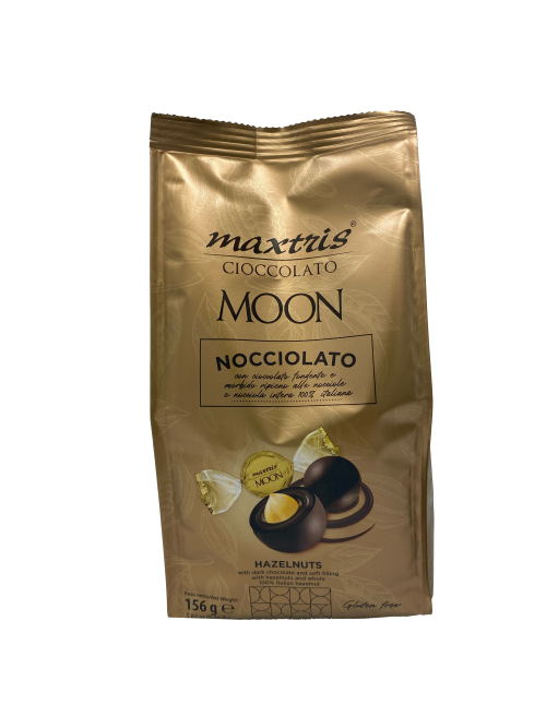 MOON Maxtris, lahodné , talianske čokoladové pralinky-guličky plnené  celým lieskovcom a liesko-orieškovým krémom
