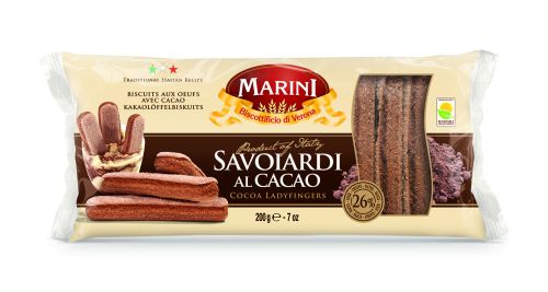 Piškoty dlhé,kakaove, až 26% podiel kakaa, zn. Marini podľa pôvodnej receptúry, 200g