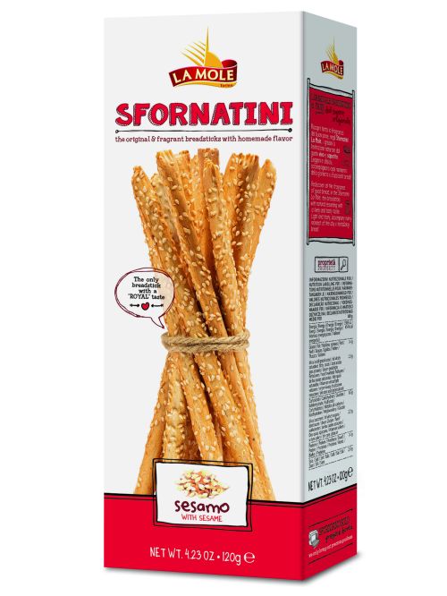 Grissini Sesame- Sfornatini  -rustikálne slane  tyčinky so sezamom LA MOLE 120g -podľa pôvodnej talianskej receptury
