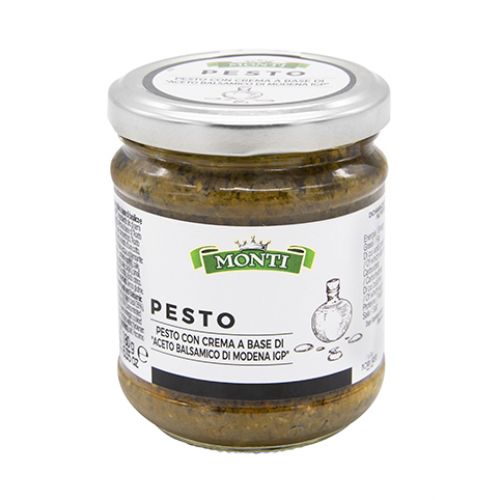 PESTO s balzamikovým octom PGI 180g zn. MONTI,sofistikovana kombinacia vareneho hroznoveho muštu-octu balsamico s jemne slaným doprovodom bazalky