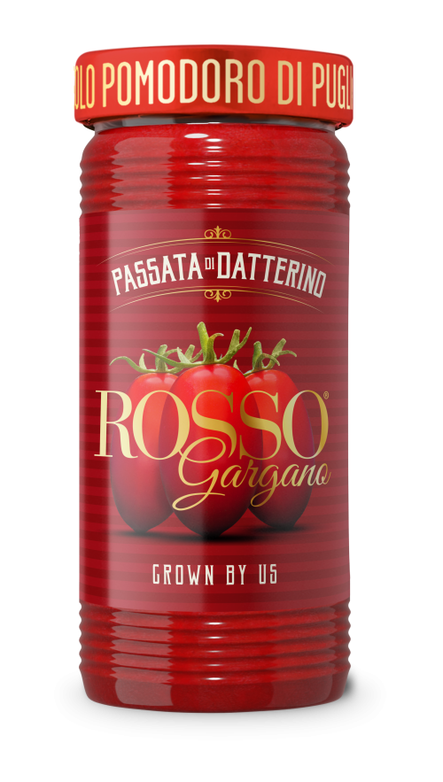 100% Talianske paradajky pasírované,typ datterino, datľové,paradajkove pyre,podľa pôvodnej rustikálnej receptúry.-zn.Rosso Gargano  290g v skle ,spracovane do 6 hod. po zbere,vlastné paradajk.plantáže.