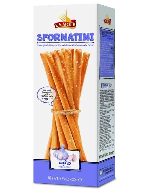 SFORNATINI  con aglio   –slané  rustikálne tyčinky s cesnakom , 120g v PAP krabičke z oblast Piemonte