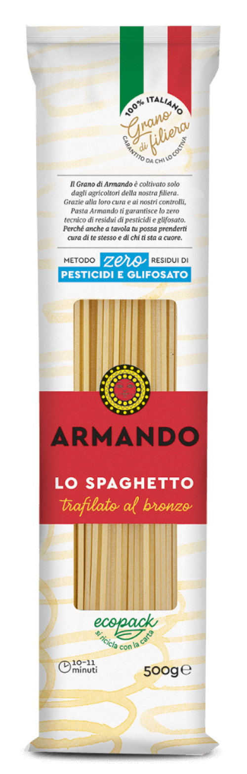 Sušené Talianske semolínové bezvaječné cestoviny GRANO ARMANDO 500g typ  Lo spaghetto  –spaghetti 0% pesticidov,0% glyfosatov.!