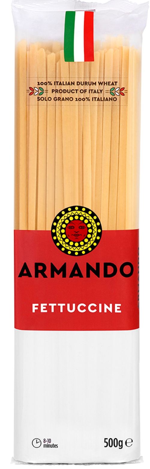 Sušené Talianske semolínové bezvaječné cestoviny GRANO ARMANDO .Teflon.Typ Fettucine-ploché spaghetti 500g.Vyrobené  a pestovaná pšenica triticum durum v Taliansku!