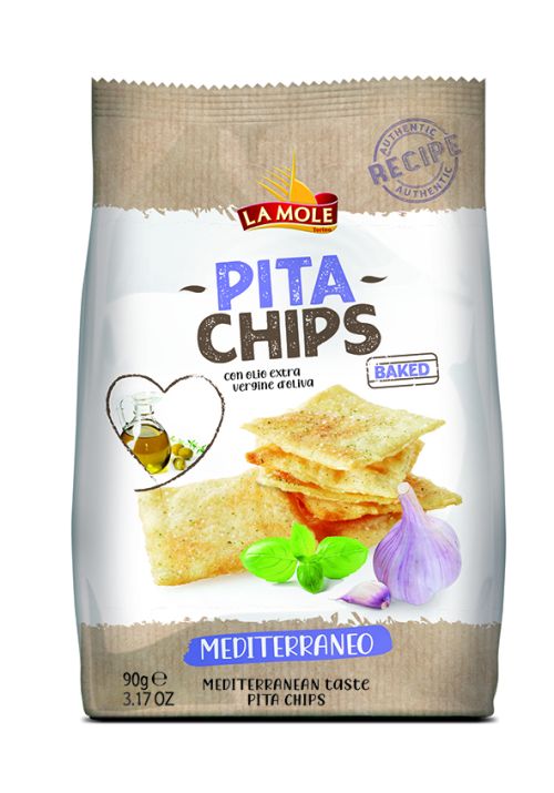 PITTA CHIPS Mediterraneo , s mediteránskymi  bylinkami cracker  pečený v peci ,90g, z oblast Piemonte .