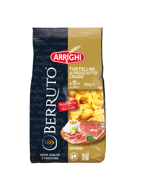 TORTELLINI al prosciutto crudo zn. Arrighi –talianska špecialita - sušené semolínové ,4-vaječné cestoviny-  s náplňou šunky sušenej na vzduchu - Prosciutto  crudo   250g ,Ambiente,  bez potreby chladenia