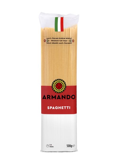 Sušené Talianske semolínové bezvaječné cestoviny GRANO ARMANDO .Teflon.Typ Spaghetti 500g.Vyrobené  a pestovaná pšenica triticum durum v Taliansku!