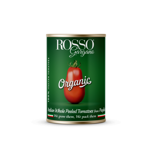Paradajky cele,lúpané  v paradajk.šťave ,BIO-organické ,osvedčená autenticka receptura 400g  ,easy open otvaranie  v plechu,zn.Rosso gargano