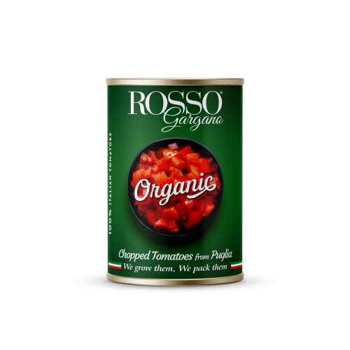 Paradajky krájané -kusky,lúpané  v paradajk.šťave ,BIO-organické ,osvedčená autenticka receptura 400g  ,easy open otvaranie  v plechu,zn.Rosso gargano