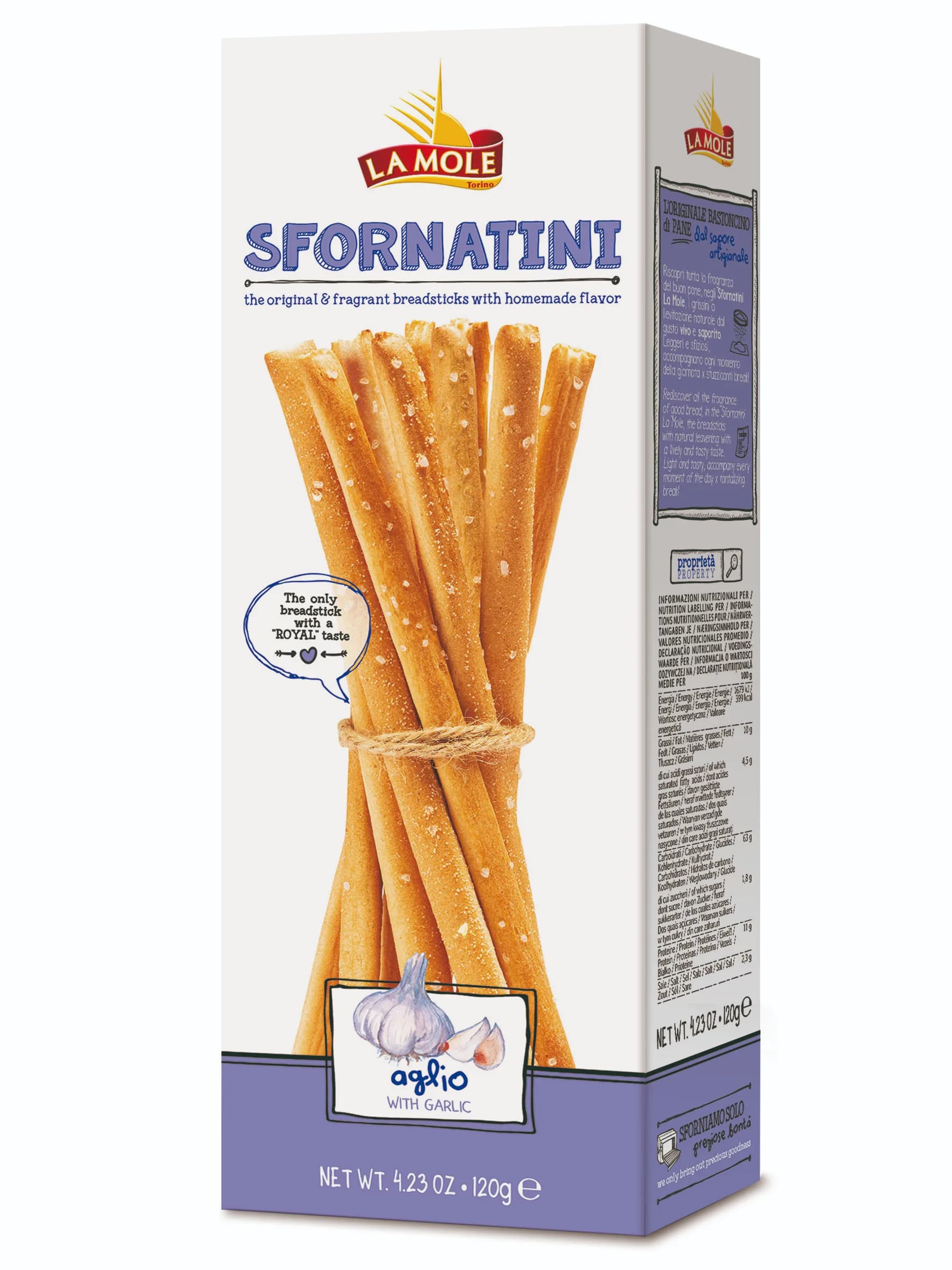 SFORNATINI con aglio –slané rustikálne tyčinky s cesnakom , z oblast Piemonte. 120g v PAP krabičke