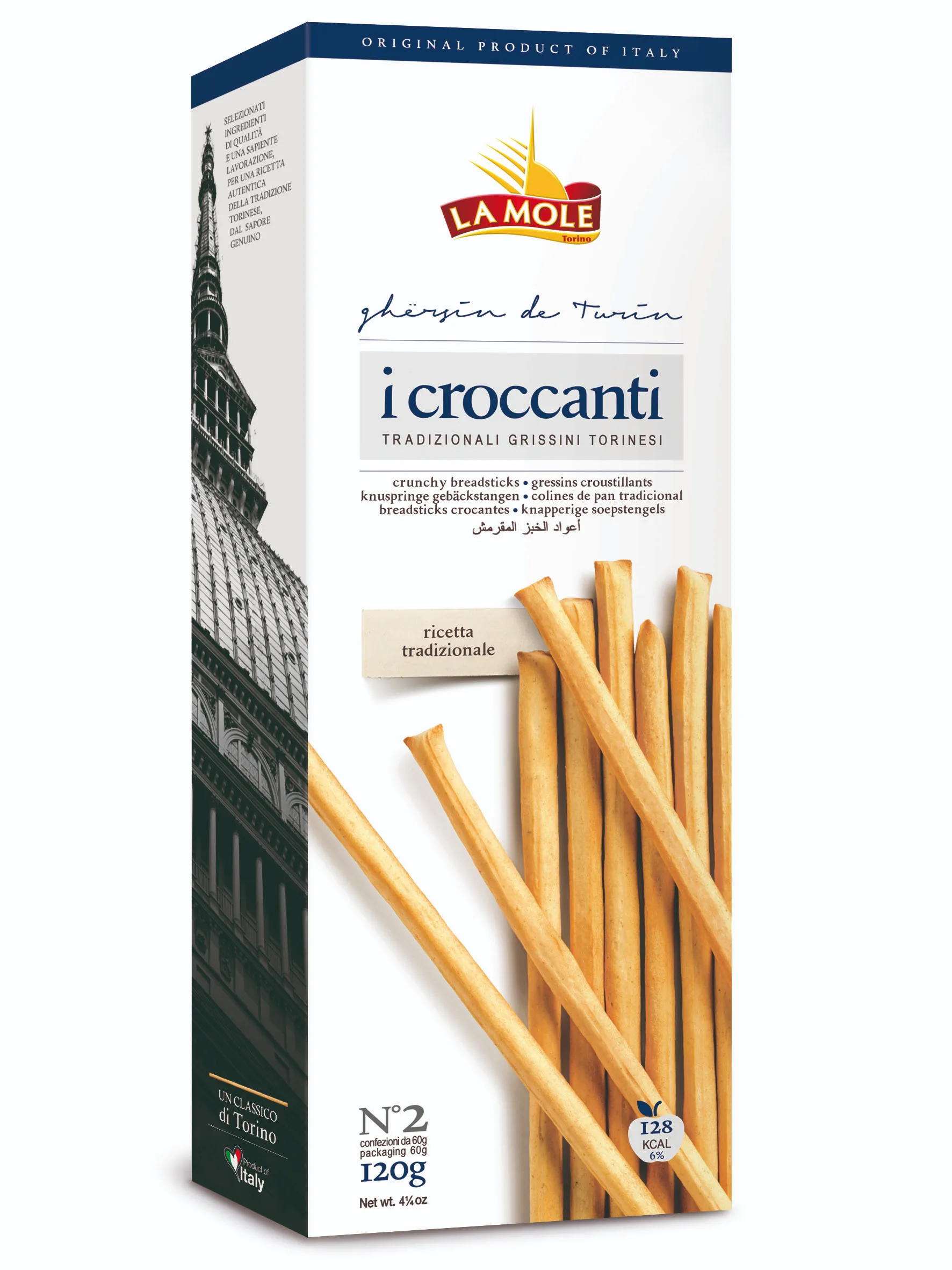 I CROCCANTI CLASSIC –slané rustikálne tyčinky s extra panenským olivým olejom , z oblast Piemonte 120g v PAP krabičke