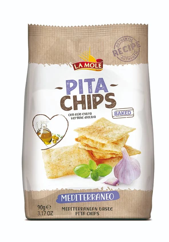 PITTA CHIPS Mediterraneo , s mediteránskymi bylinkami cracker pečený v peci , z oblast Piemonte 90g v sačku v ochrannej atmosfere