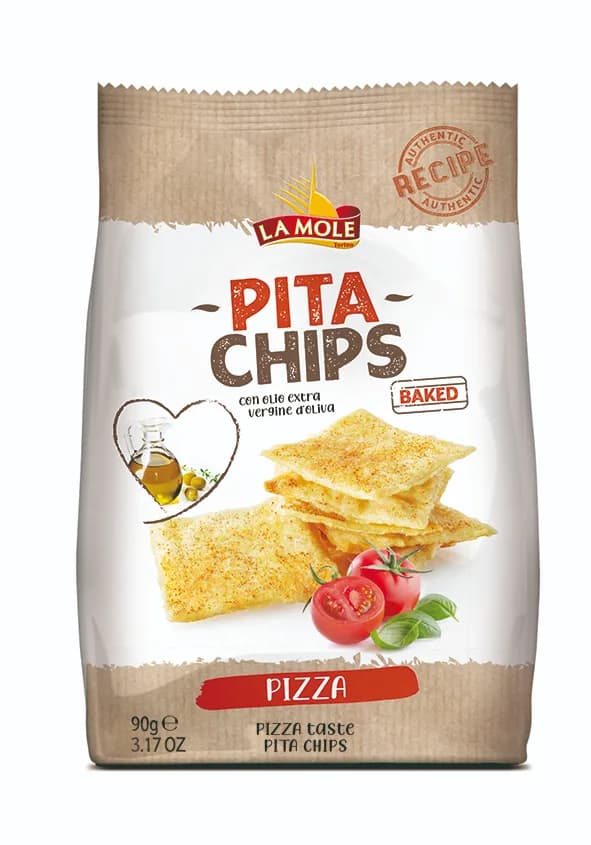 PITTA CHIPS PIZZA , cracker pečený v peci s príchuťou PIZZA , z oblast Piemonte 90g v sáčku v ochrannej atmosfére