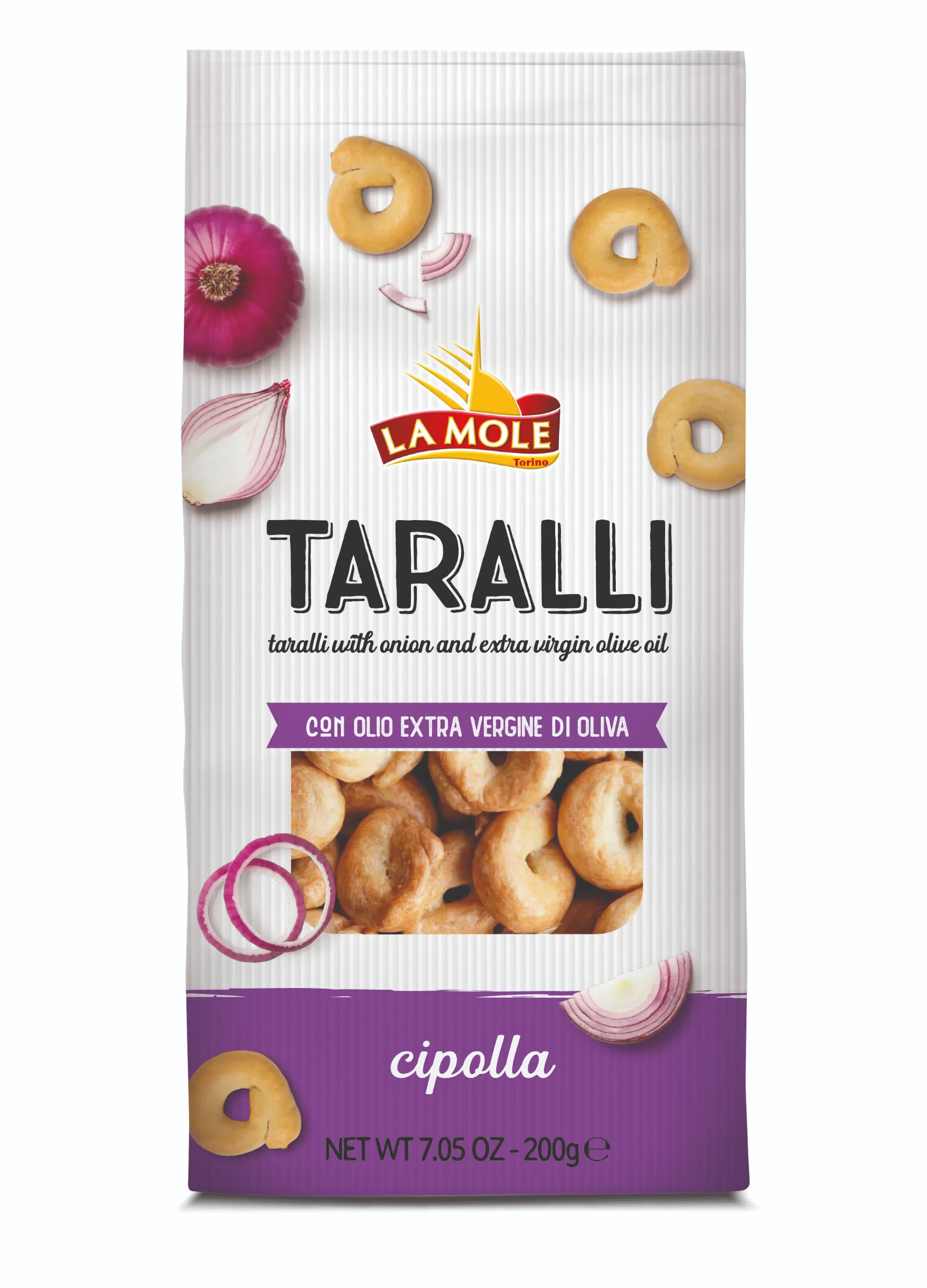 TARALLI alla Cipolla –typický Cracker z oblasti Apulie pečený v peci , s prichuťou cibule 250g v sáčku bal. v ochrannej atmosfere